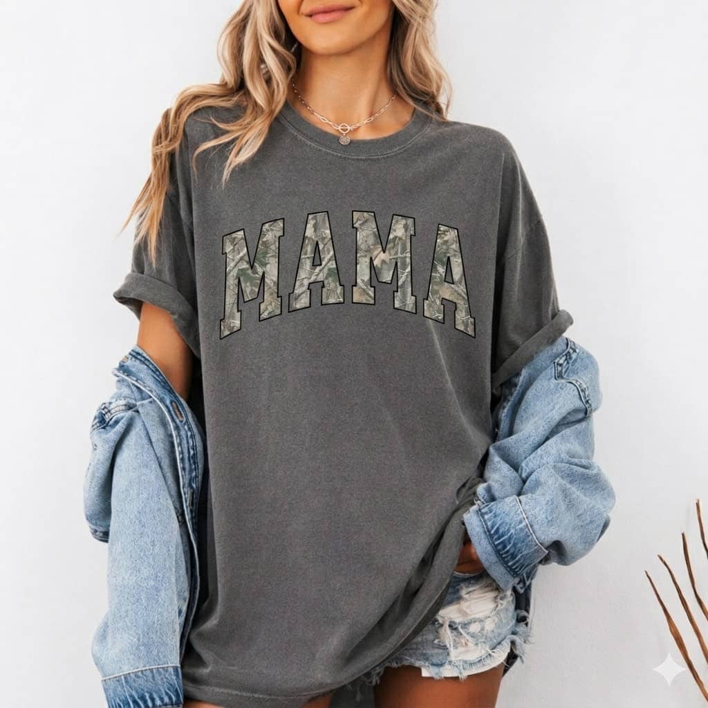 Premium Comfort Colors 1717 T-Shirt with Camo MAMA Print | Soft Wash Cotton Mom Tee thumbnail - back view