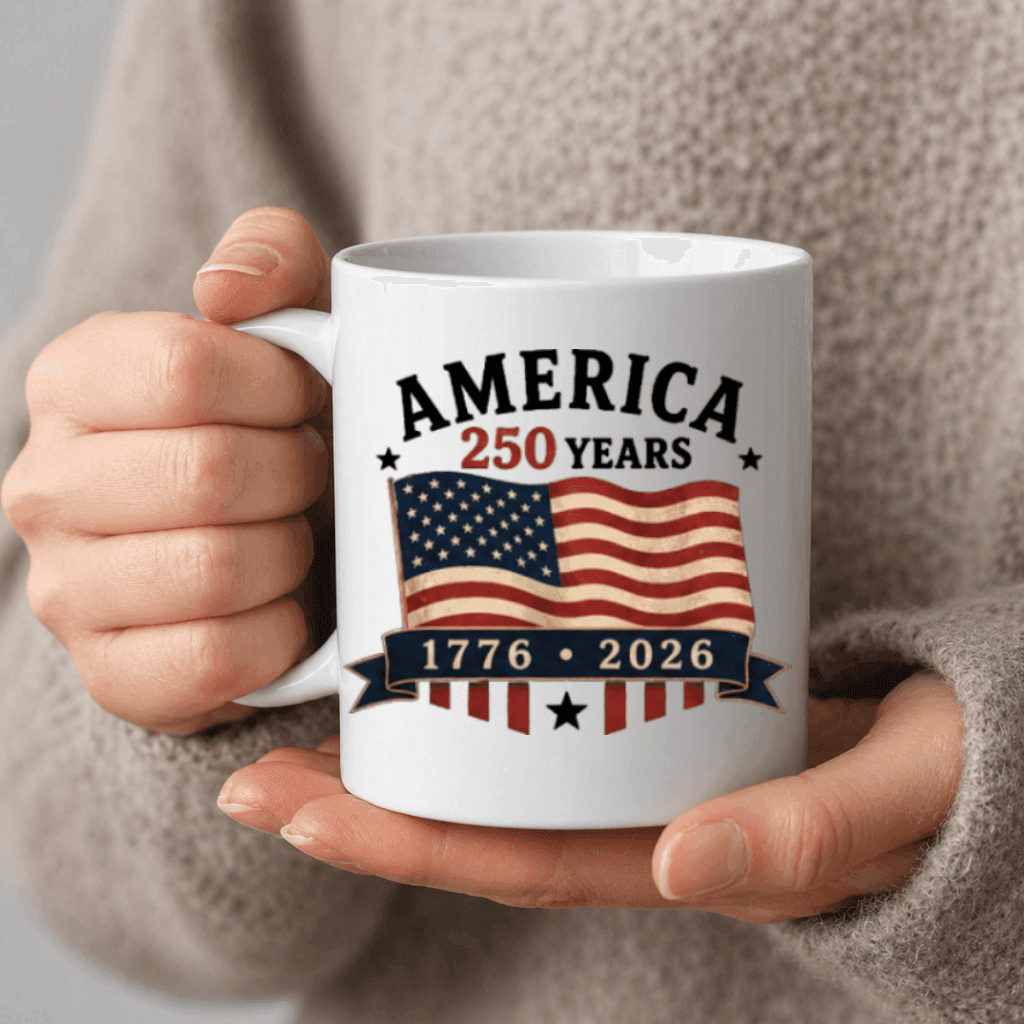 Patriotic USA 250 White Mug - 250 Years of Freedom Patriotic Gift for Men Women, Independence Day Graphic thumbnail - back view