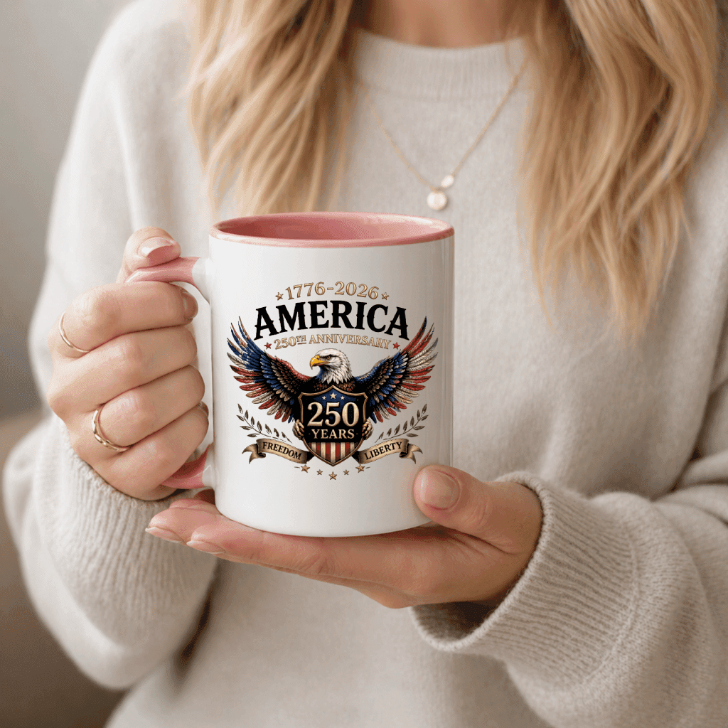 Liberty Eagle 1776–2026 Accent Mug – America 250th Anniversary Patriotic Graphic Gift for Him Her thumbnail - detail view