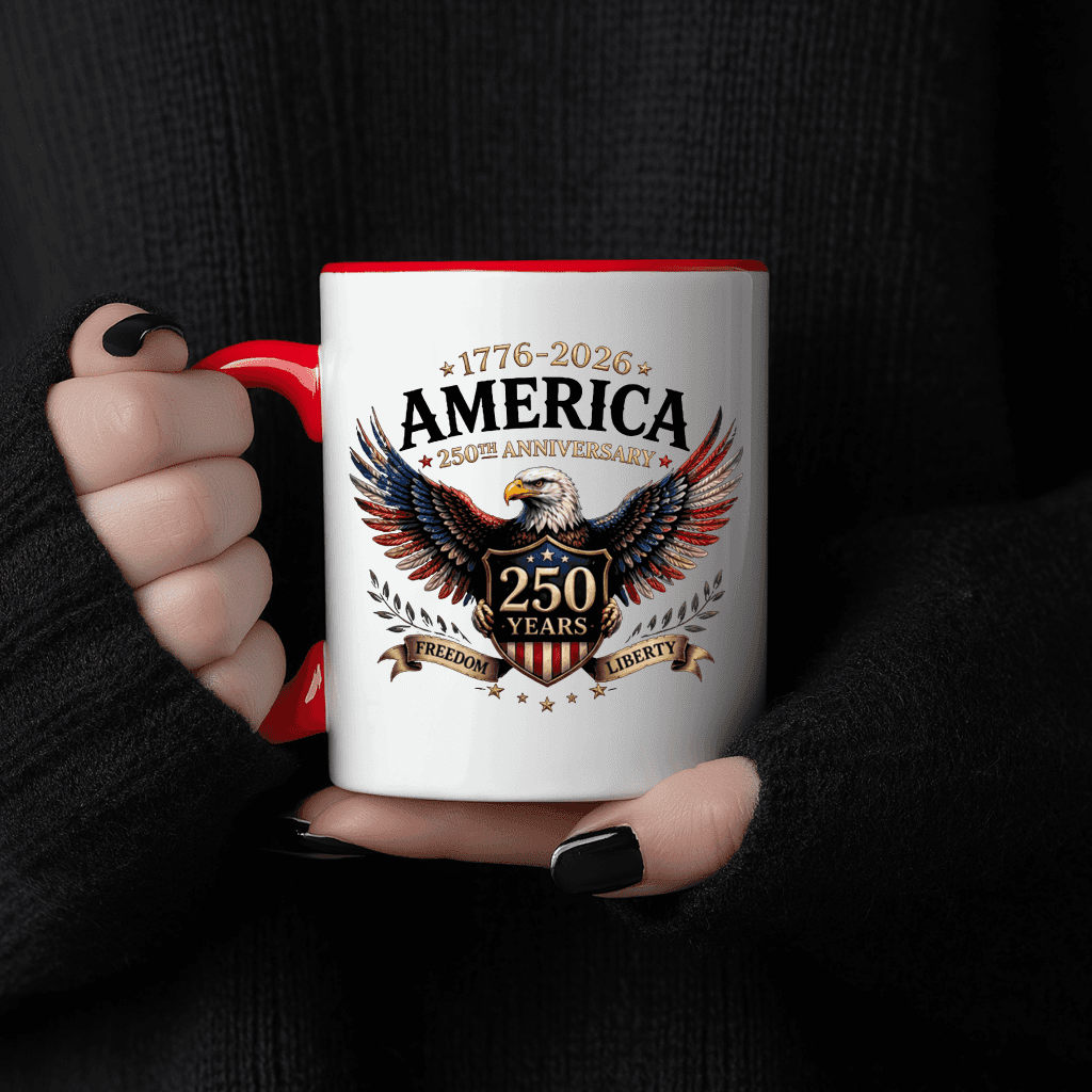 Liberty Eagle 1776–2026 Accent Mug – America 250th Anniversary Patriotic Graphic Gift for Him Her thumbnail - close-up view