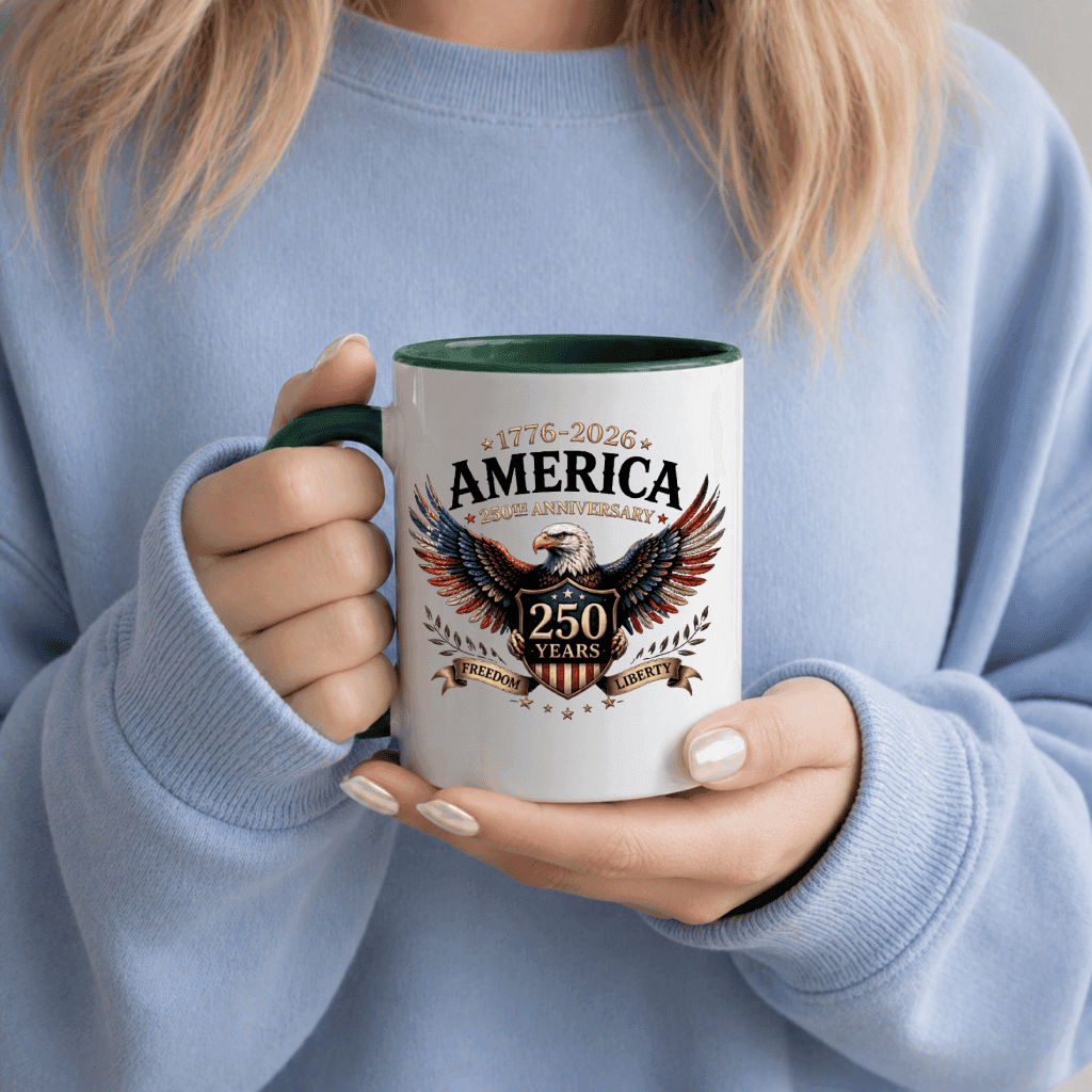 Liberty Eagle 1776–2026 Accent Mug – America 250th Anniversary Patriotic Graphic Gift for Him Her thumbnail - back view