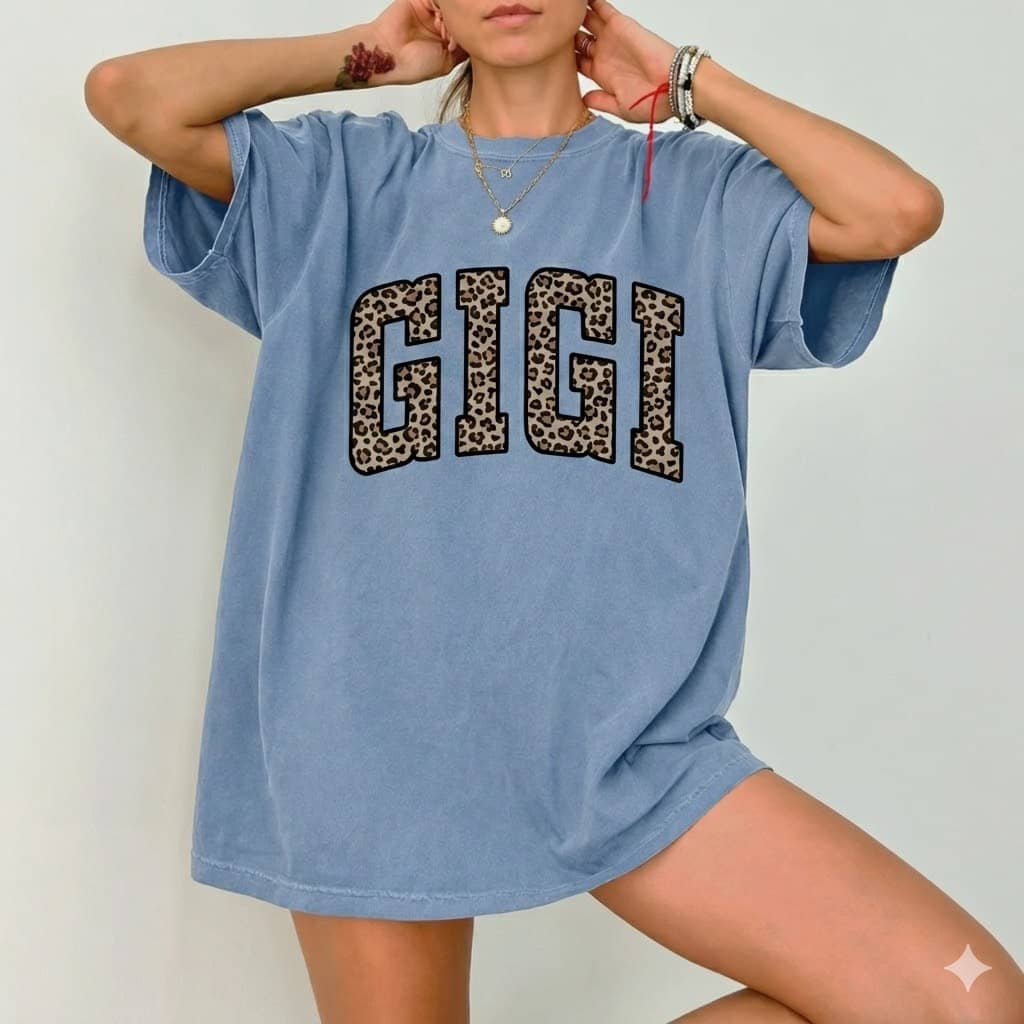 Personalized Leopard Print Gigi Granny Comfort Colors Tee Grandparents Day Gift for Her Modern Varsity Grandma thumbnail - back view