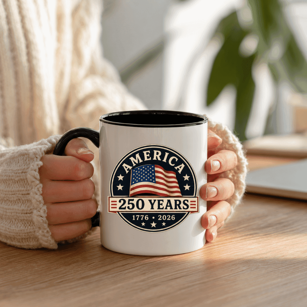 Retro USA 250 Years Accent Mug – 1776-2026 Independence Day Patriotic Gift for Men Women, American Flag Graphic thumbnail - back view