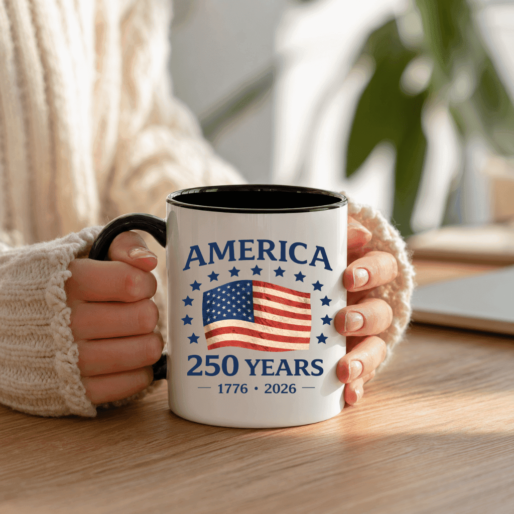 Freedom 250 Years Accent Mug – USA 1776-2026 Independence Day Gift for Men Women, Retro Patriotic Graphic thumbnail - lifestyle view