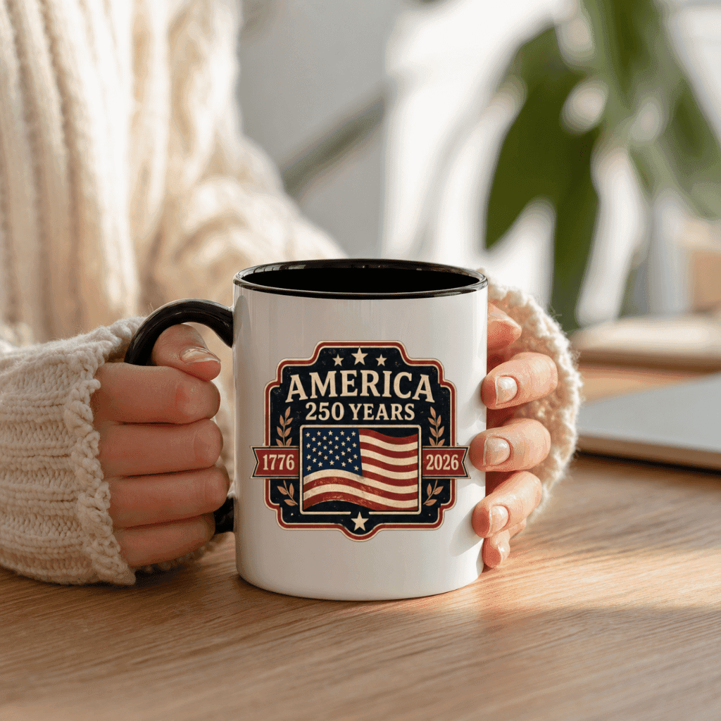 Vintage American 250th Anniversary 1776-2026 Patriotic Accent Mug- USA 1776-2026 Independence Day Gift for Men Women thumbnail - back view