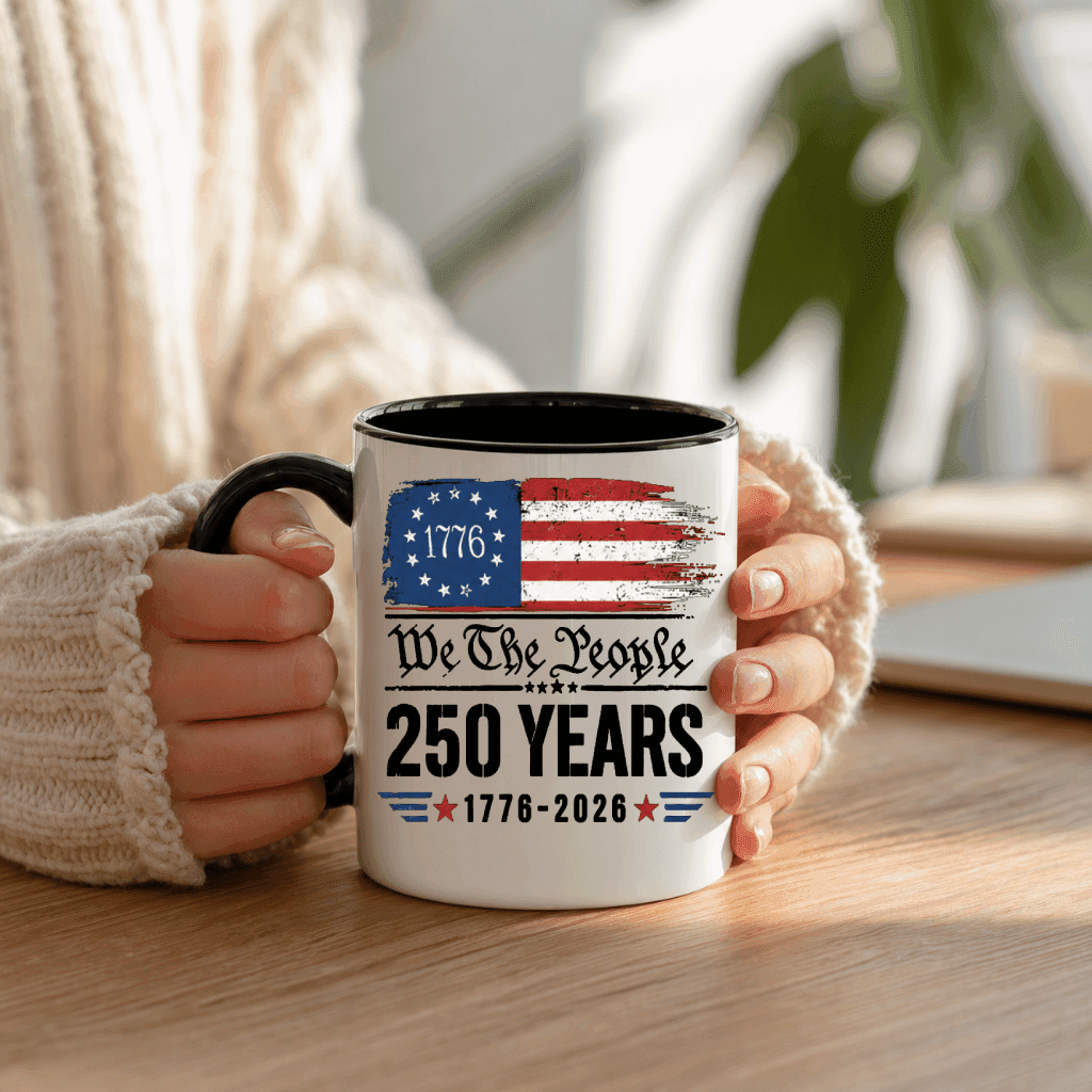America 250 Years Accent Mug – 4th of July 1776-2026 Tee for Men Women, Distressed Flag Patriotic Design thumbnail - close-up view