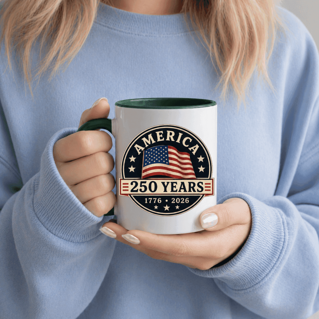 Retro USA 250 Years Accent Mug – 1776-2026 Independence Day Patriotic Gift for Men Women, American Flag Graphic thumbnail - detail view