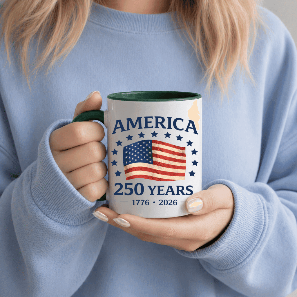 Freedom 250 Years Accent Mug – USA 1776-2026 Independence Day Gift for Men Women, Retro Patriotic Graphic thumbnail - detail view