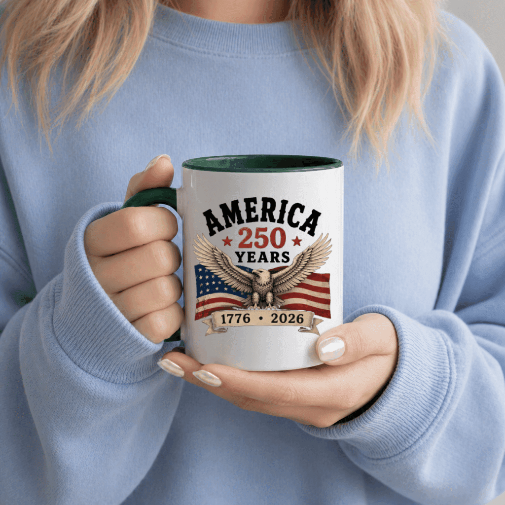 Patriotic USA 250 Accent Mug – 1776-2026 Anniversary Gift for Dad Mom, Vintage 4th of July American Flag thumbnail - back view