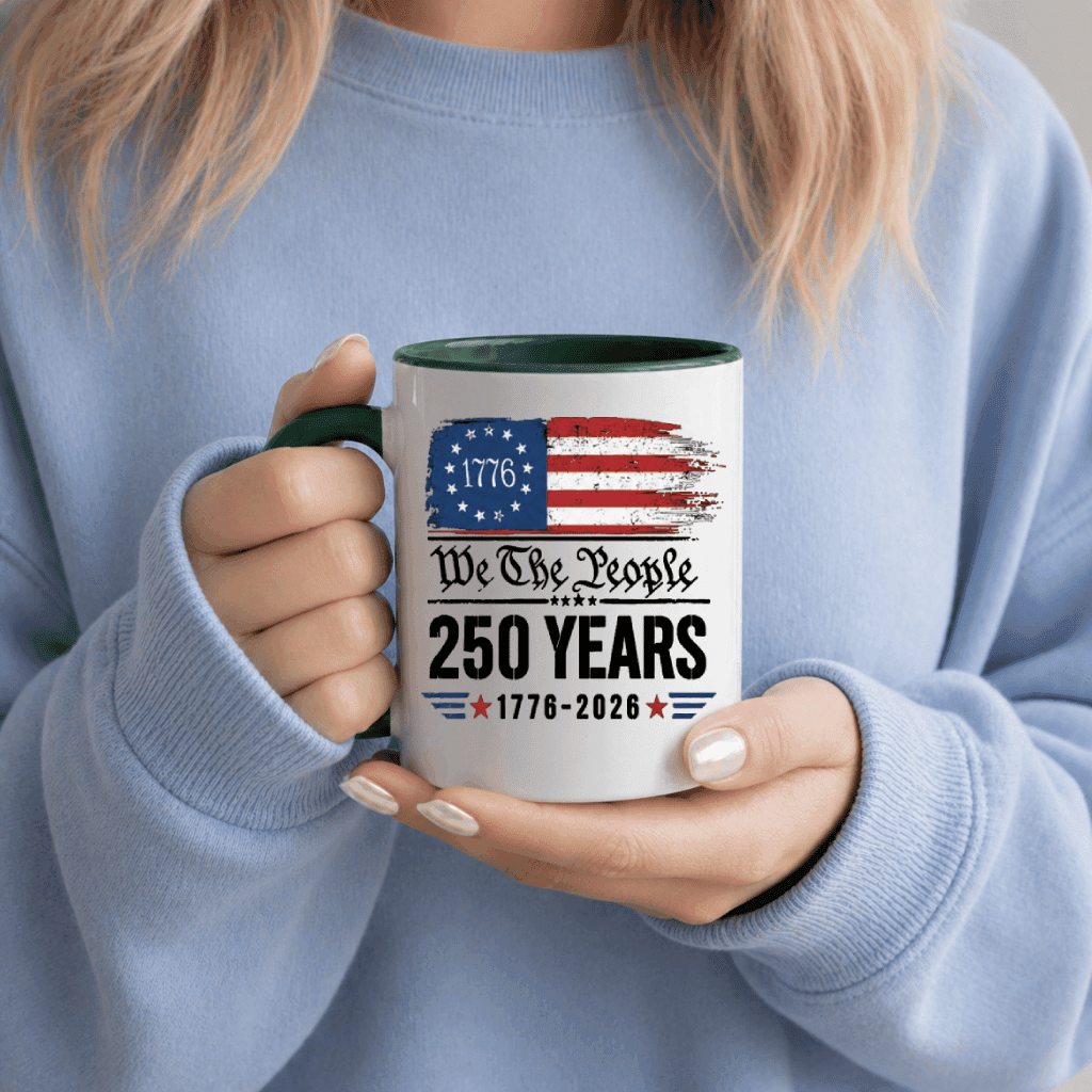 America 250 Years Accent Mug – 4th of July 1776-2026 Tee for Men Women, Distressed Flag Patriotic Design thumbnail - back view