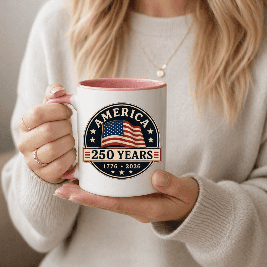 Retro USA 250 Years Accent Mug – 1776-2026 Independence Day Patriotic Gift for Men Women, American Flag Graphic thumbnail - lifestyle view