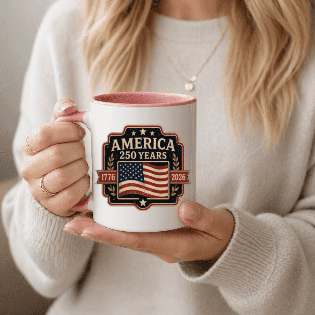 Vintage American 250th Anniversary 1776-2026 Patriotic Accent Mug- USA 1776-2026 Independence Day Gift for Men Women thumbnail - lifestyle view