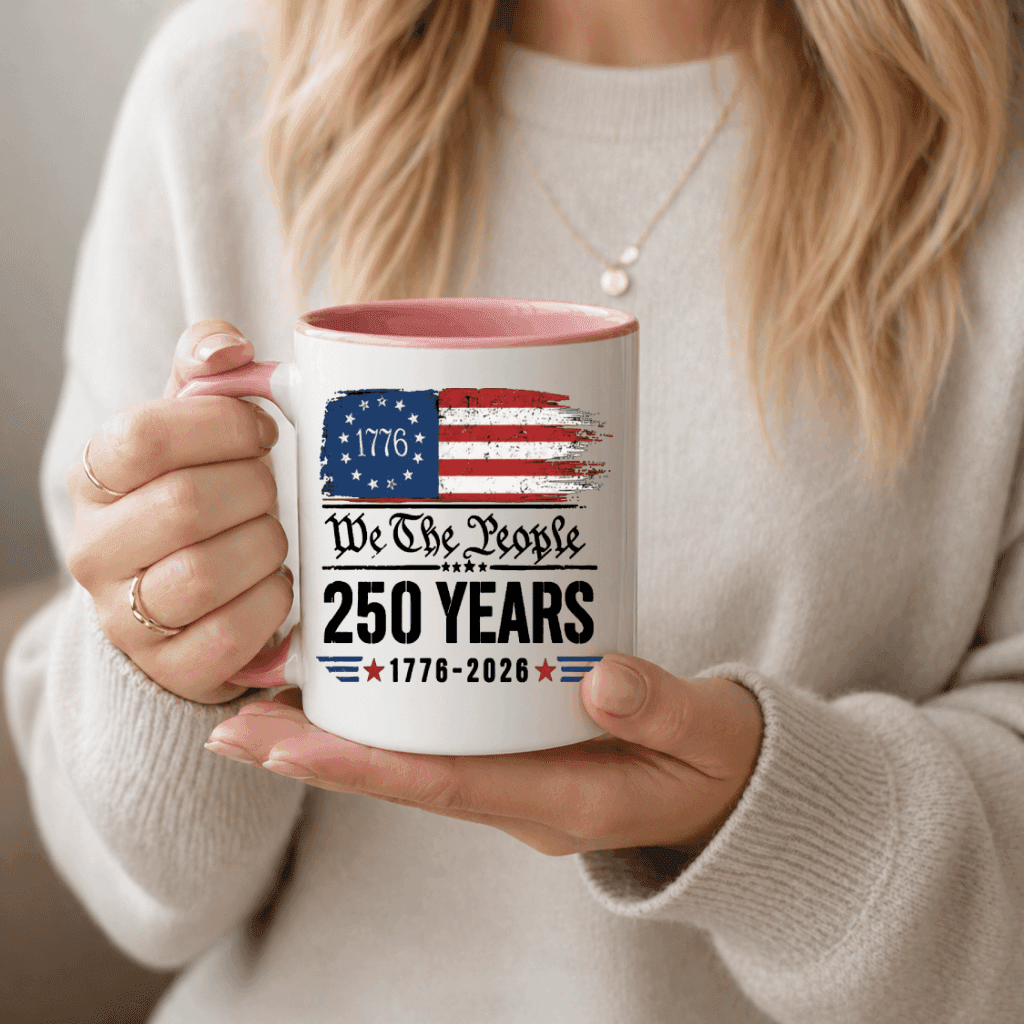 America 250 Years Accent Mug – 4th of July 1776-2026 Tee for Men Women, Distressed Flag Patriotic Design thumbnail - detail view