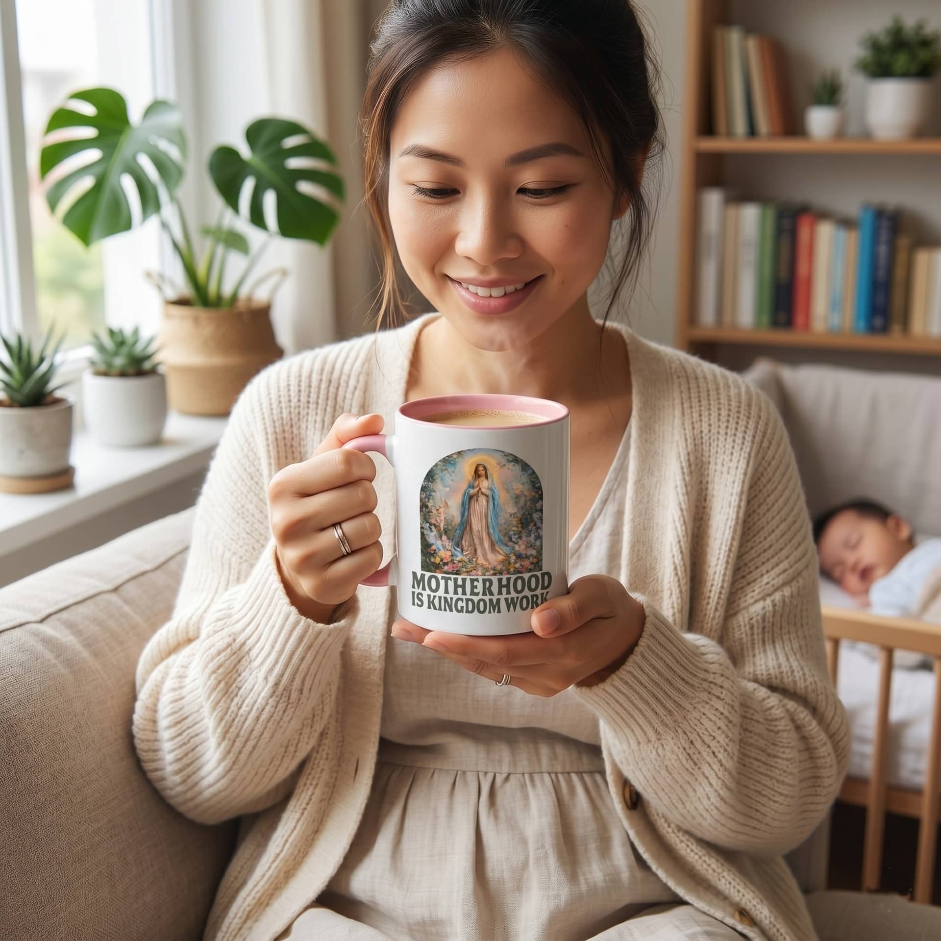 Motherhood is Kingdom Work Accent Mug – Religious Faith Gift for Mama thumbnail - detail view