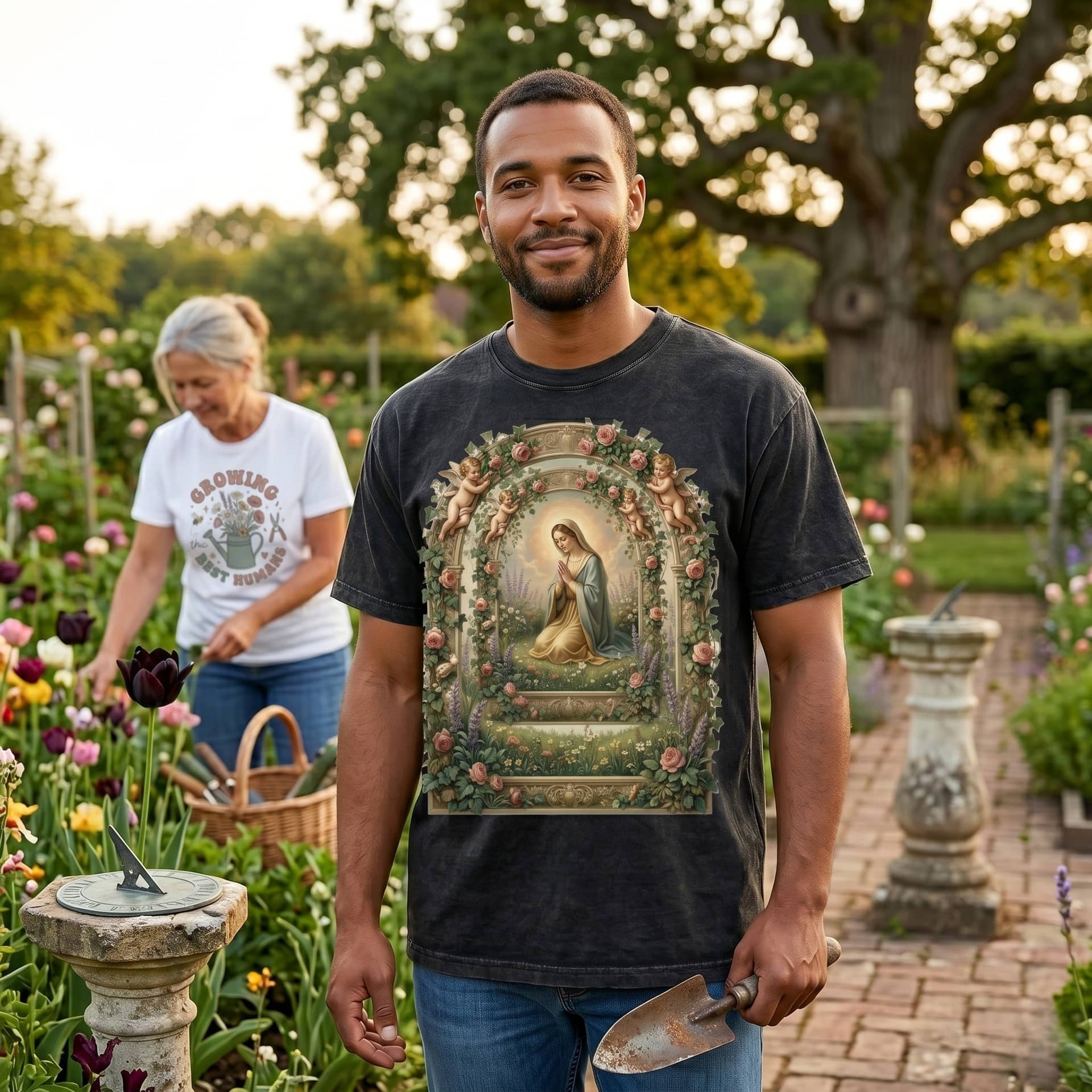 Mother of Perpetual Help Garden Prayer Wash Tee – Vintage Christian Gift thumbnail - detail view