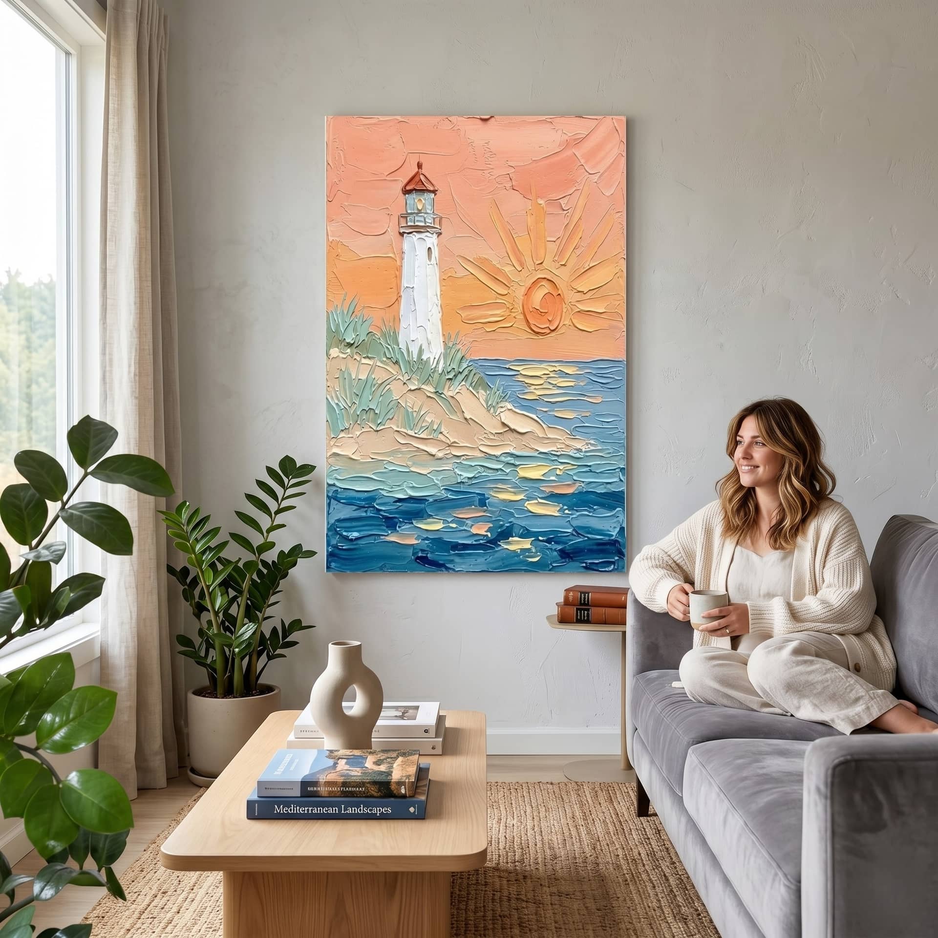 Lighthouse Sunset Art Poster – High Quality 3D Visual Graphic Wall Decor thumbnail - back view