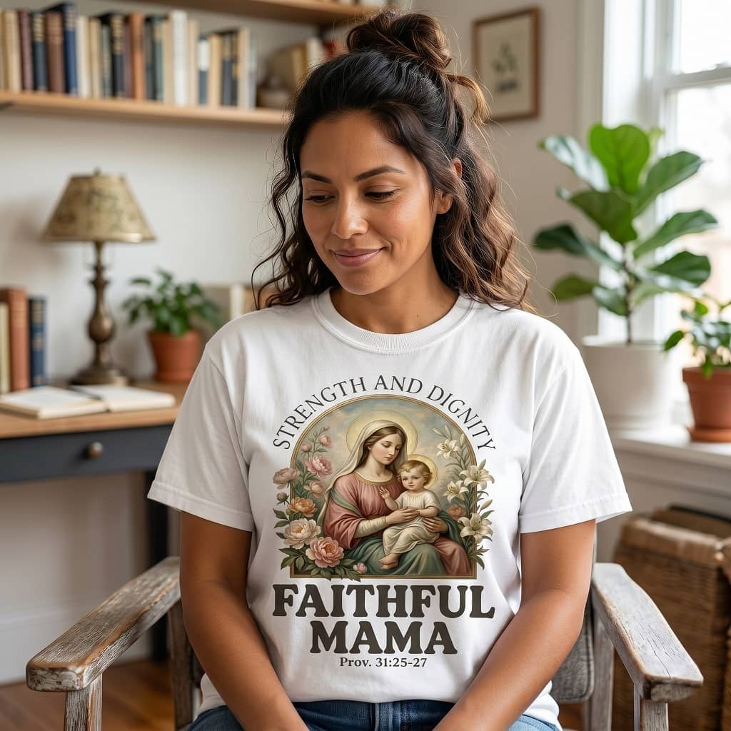 Faithful Mama Strength Dignity Comfort Colors – Premium Faith Mama Tee thumbnail - detail view