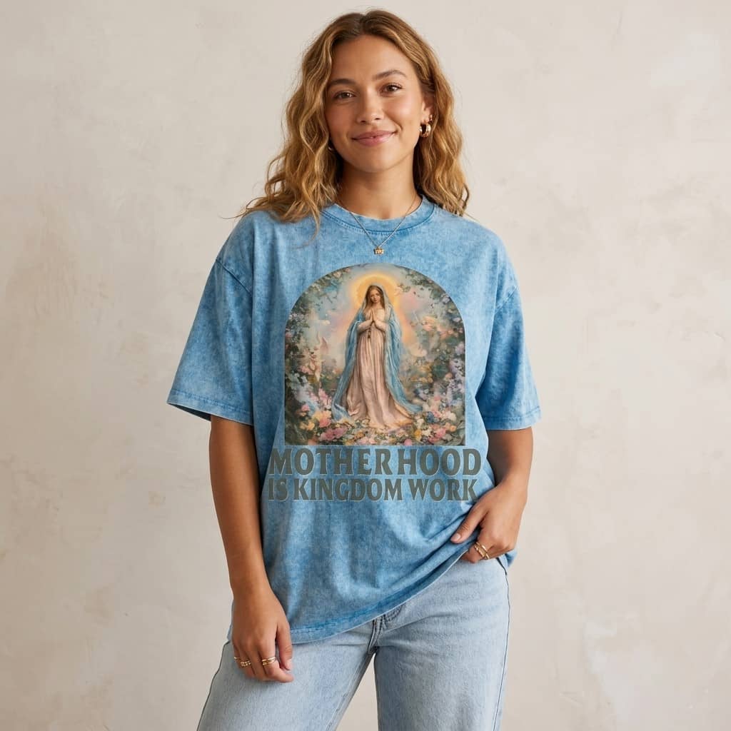 Motherhood is Kingdom Work Wash Tee – Vintage Christian Motherhood Gift thumbnail - back view