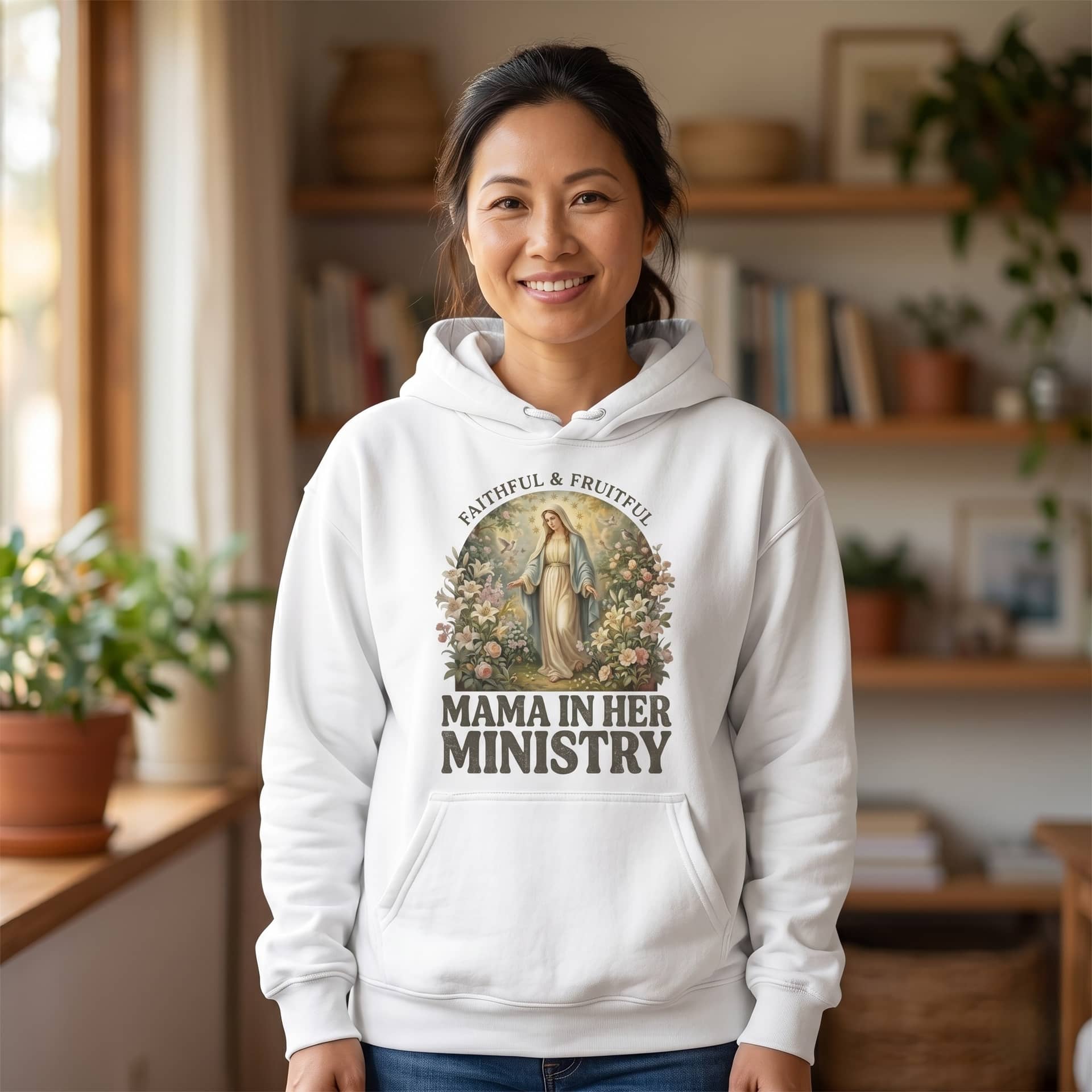 Mama in Her Ministry Faithful Fruitful Hoodie – Faithful Christian Mama Gift thumbnail - detail view