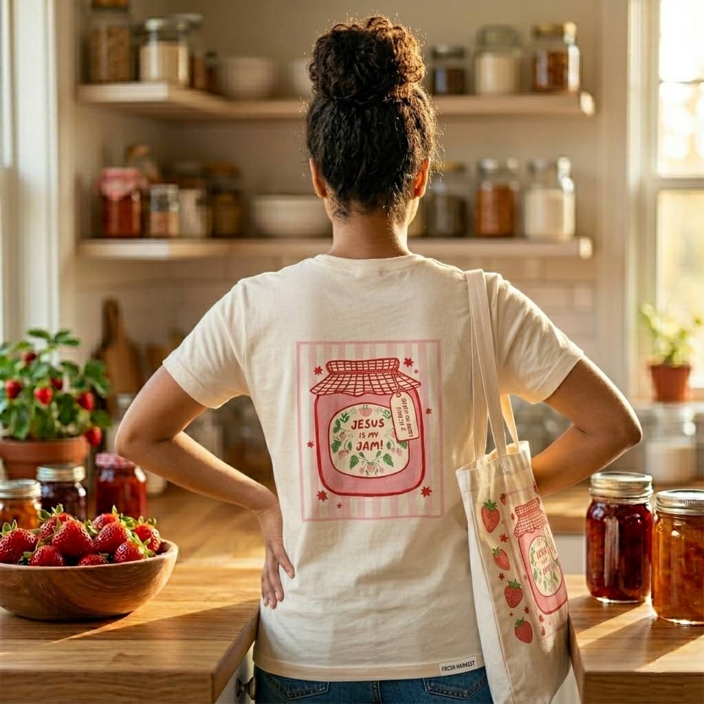 Comfort Colors Jesus Is My Jam Shirt - Premium Soft Pink Gingham Christian Tee thumbnail - detail view