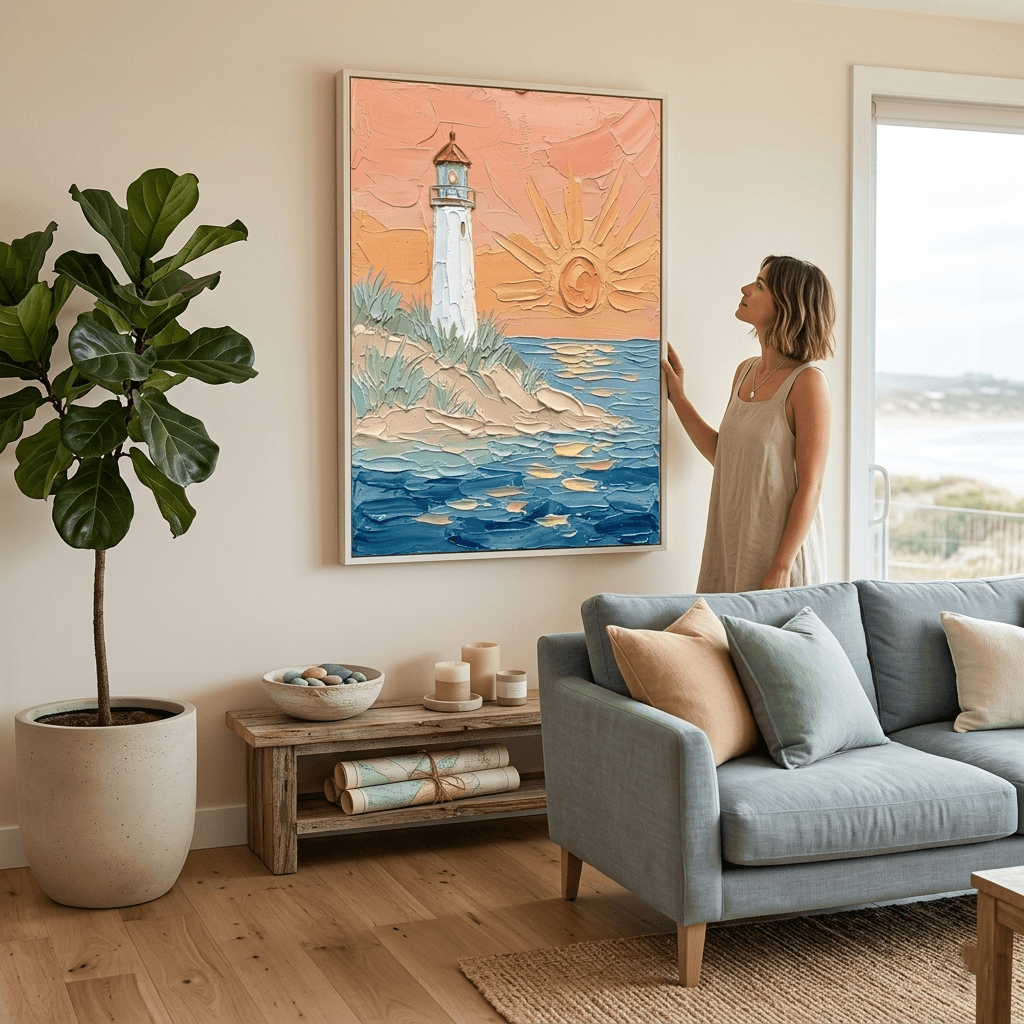 Lighthouse Sunset Art Poster – High Quality 3D Visual Graphic Wall Decor thumbnail - detail view