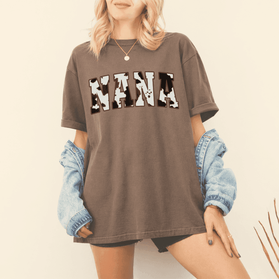 Cow Print Nana Comfort Colors Shirt – Mother's Day Gift for Grandma from Grandkids, Retro Tee thumbnail - back view