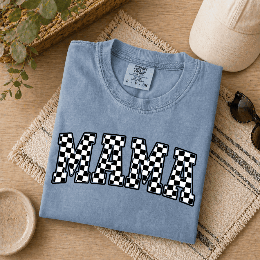 Mama Checkered Comfort Colors Shirt – Funny Mother's Day Gift for Mom, Rocker Tee thumbnail - detail view