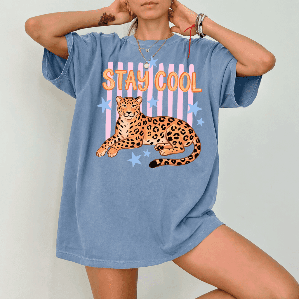 Stay Cool Leopard Comfort Colors T-Shirt – Cute Summer Vacation Gift for Women and Girls, Preppy Summer thumbnail - back view