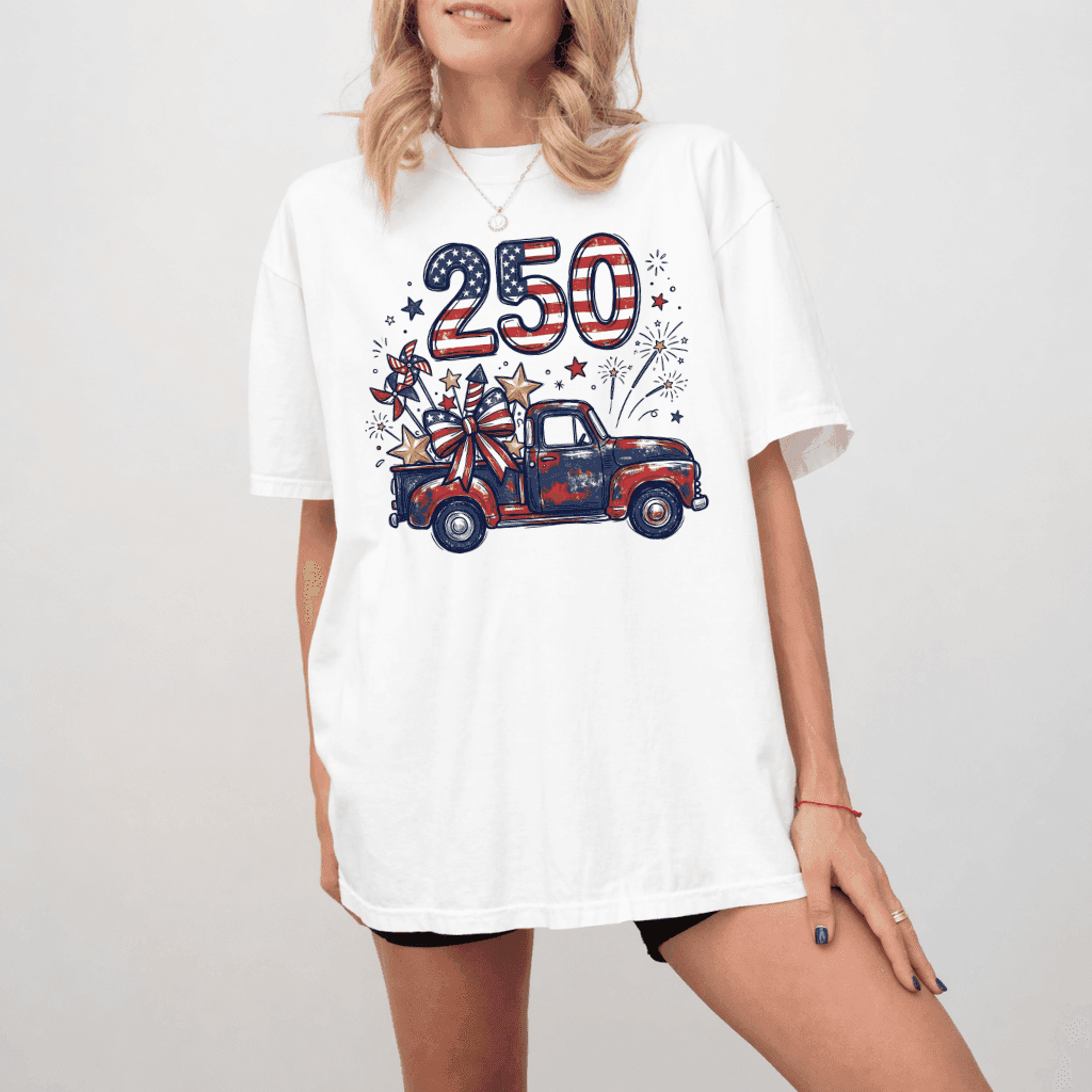 USA 250th Anniversary Fireworks Truck Comfort Colors T-Shirt 4th of July Independence Day Gift, Patriotic Tee thumbnail - detail view