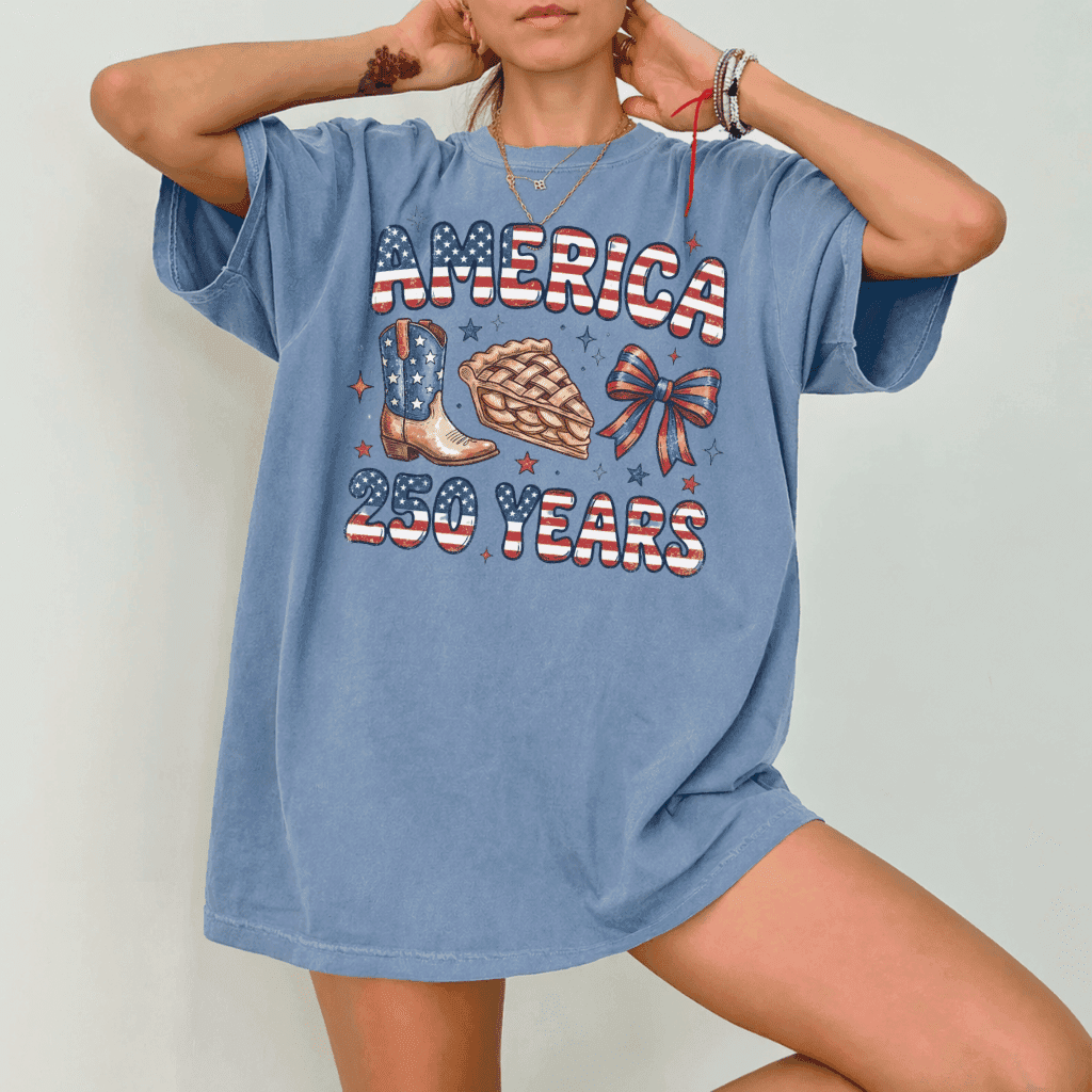 Patriotic Coquette Bow Comfort Colors Shirt – America 250 Years 4th of July Gift for Her, Country Tee thumbnail - detail view