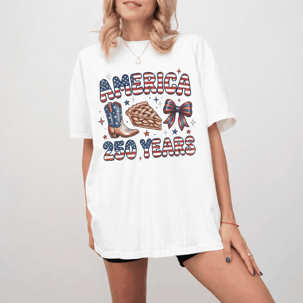 Patriotic Coquette Bow Comfort Colors Shirt – America 250 Years 4th of July Gift for Her, Country Tee thumbnail - back view