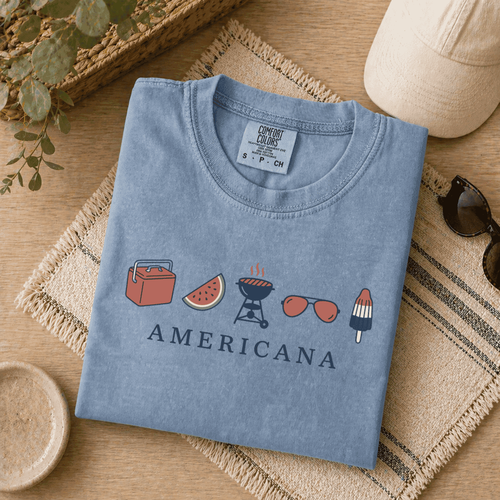 Americana Summer Comfort Colors Shirt – Patriotic 4th of July Gift for Her, Minimal Aesthetic Tee thumbnail - back view