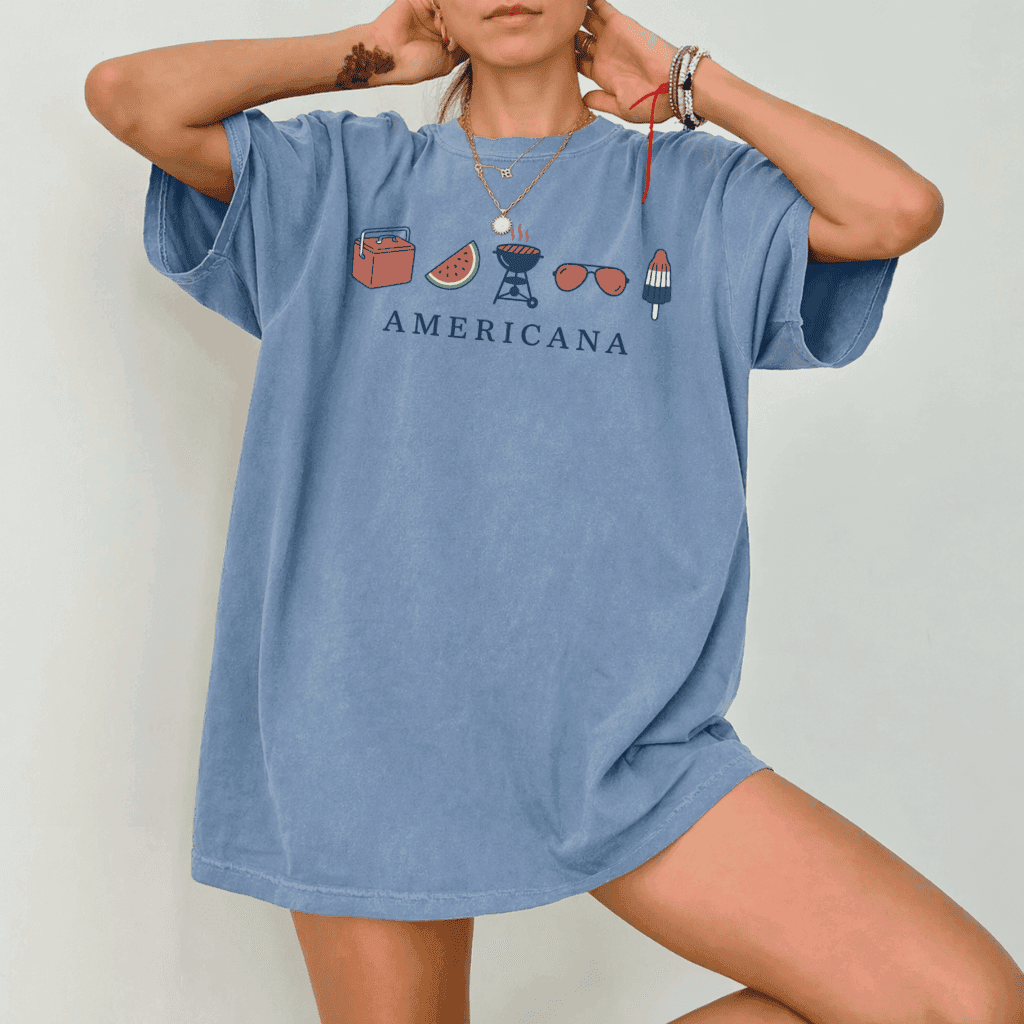 Americana Summer Comfort Colors Shirt – Patriotic 4th of July Gift for Her, Minimal Aesthetic Tee thumbnail - detail view