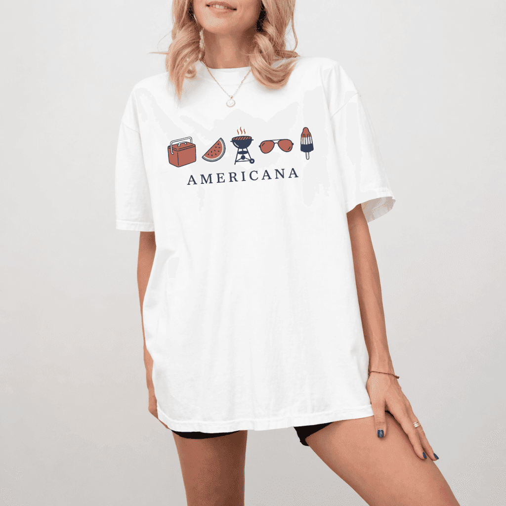 Americana Summer Comfort Colors Shirt – Patriotic 4th of July Gift for Her, Minimal Aesthetic Tee thumbnail - lifestyle view
