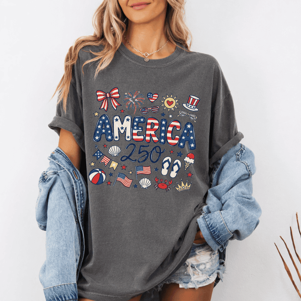USA 250th Anniversary Comfort Colors T-Shirt – Patriotic 4th of July Gift, 250 Years of Independence thumbnail - lifestyle view