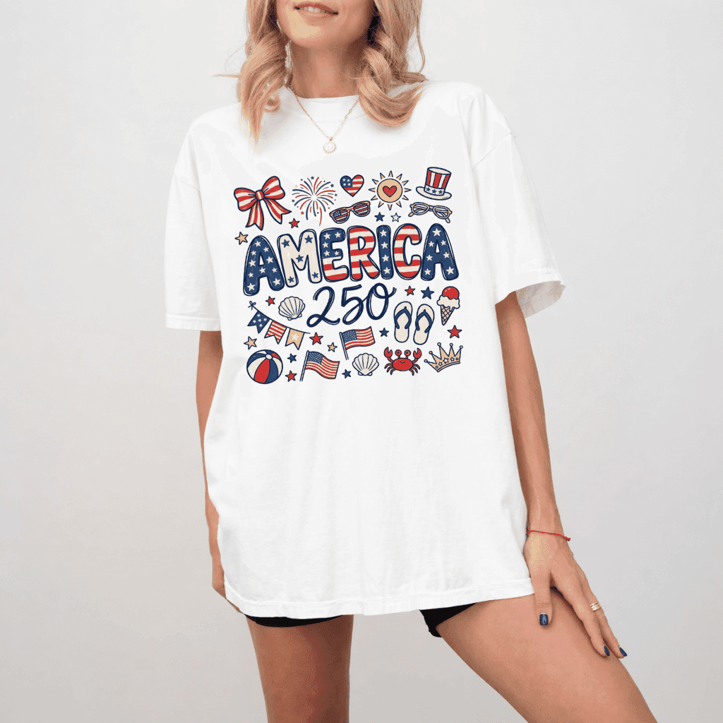 USA 250th Anniversary Comfort Colors T-Shirt – Patriotic 4th of July Gift, 250 Years of Independence thumbnail - detail view