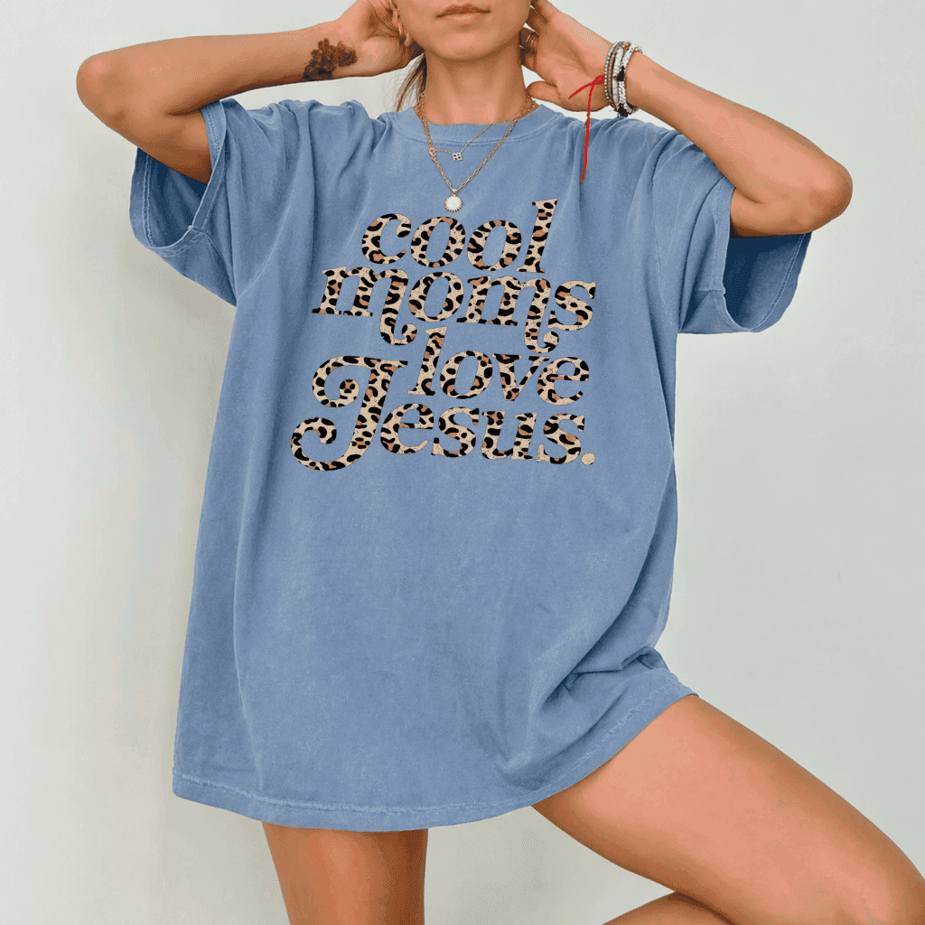 Retro Leopard Cools Mom Love Jesus Comfort Colors T-Shirt – Christian Faith Gift, Bible Verse Tee thumbnail - lifestyle view