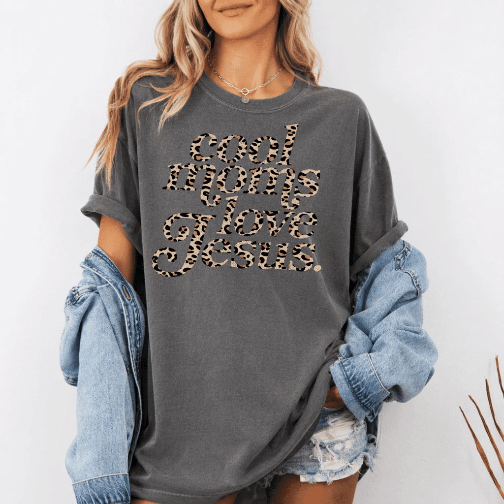 Retro Leopard Cools Mom Love Jesus Comfort Colors T-Shirt – Christian Faith Gift, Bible Verse Tee thumbnail - detail view