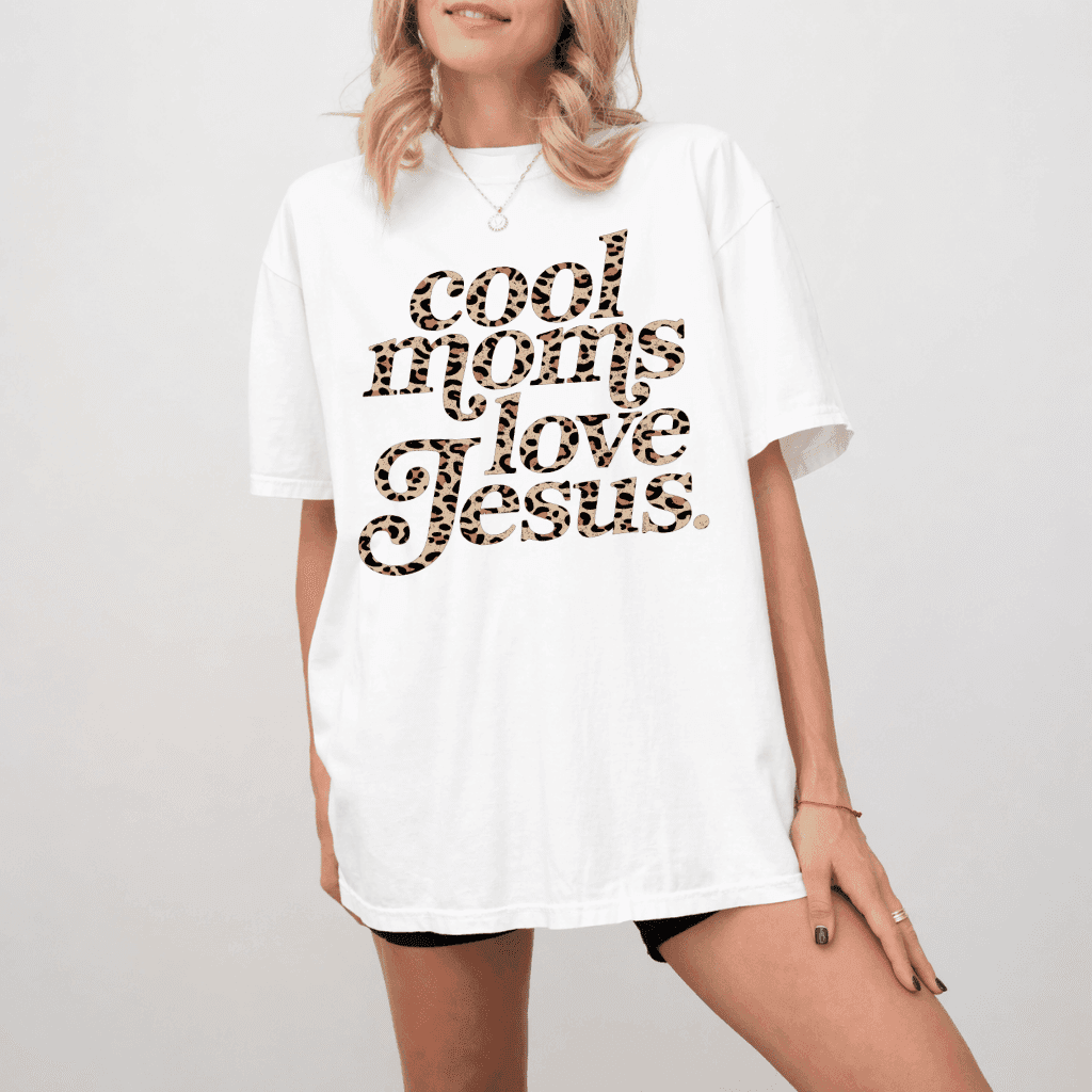 Retro Leopard Cools Mom Love Jesus Comfort Colors T-Shirt – Christian Faith Gift, Bible Verse Tee thumbnail - back view
