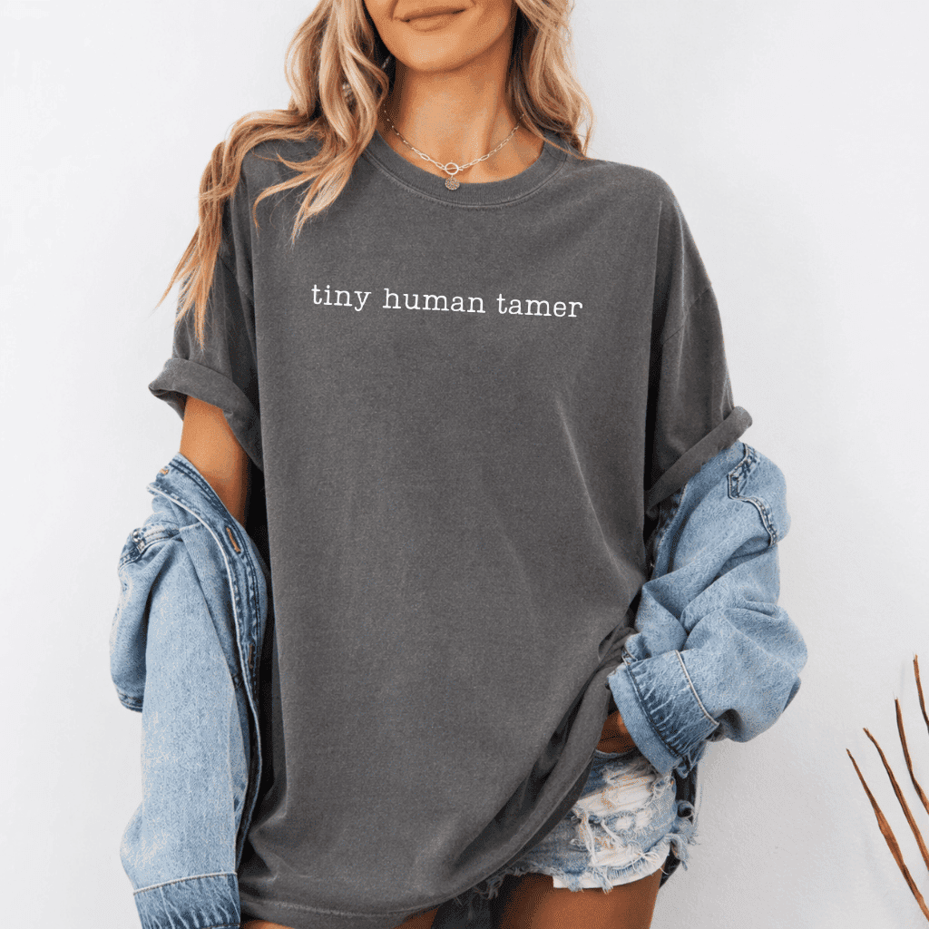 Tiny Human Tamer Comfort Colors Shirt – Daycare Kindergarten Teacher Gift, Preschool Teacher thumbnail - lifestyle view