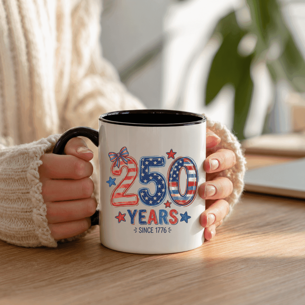 250 Years Since 1776 Accent Mug – Patriotic 4th of July Gift, Independence Day Keepsake thumbnail - detail view