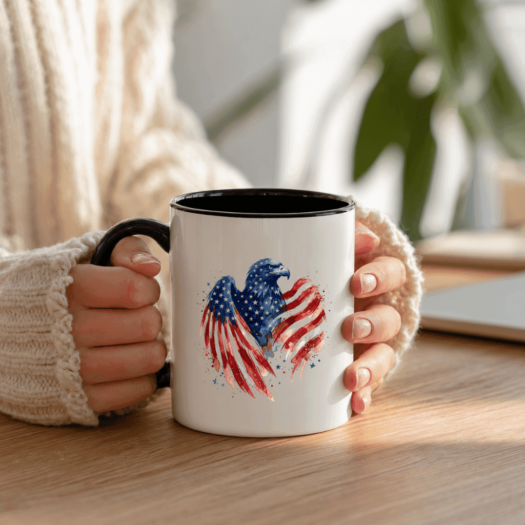 American Eagle Accent Mug – Patriotic  4th of July Gift for Veterans ,  USA Flag thumbnail - detail view