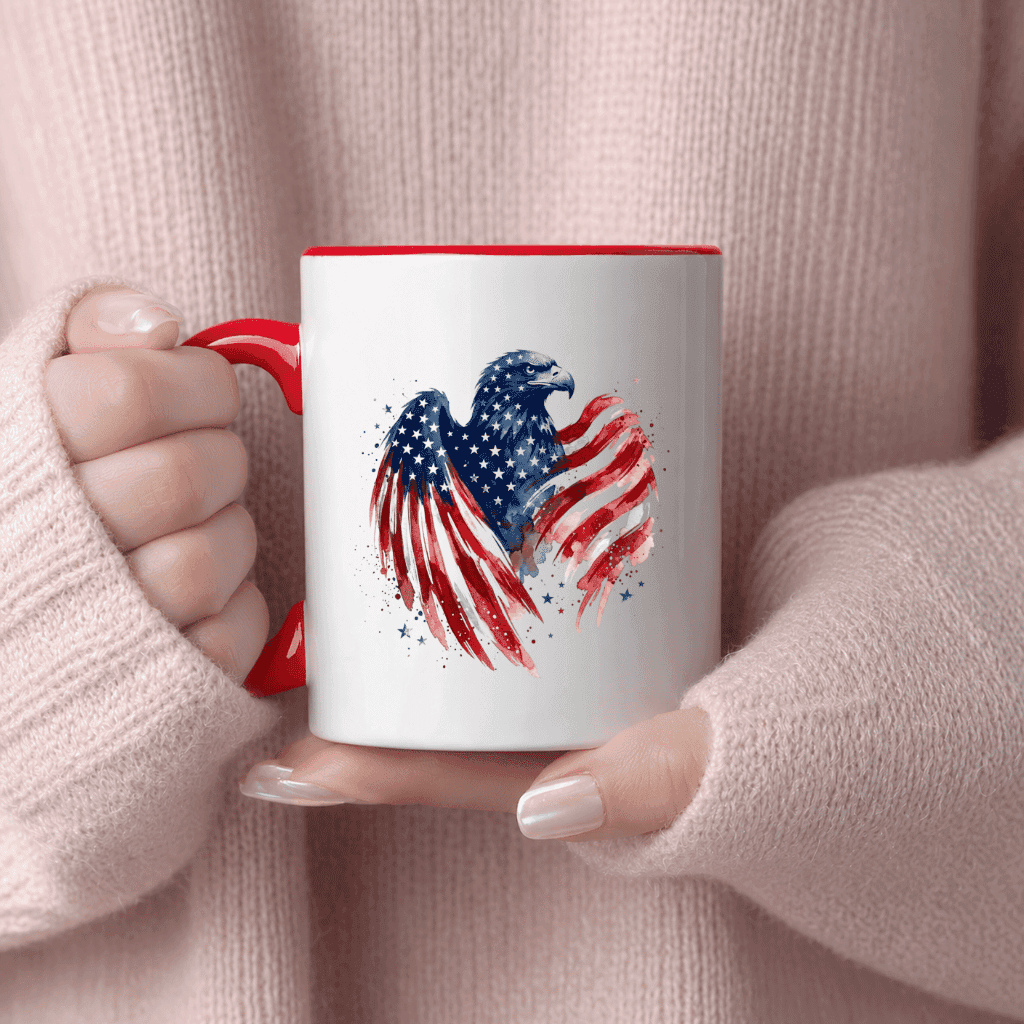 American Eagle Accent Mug – Patriotic  4th of July Gift for Veterans ,  USA Flag thumbnail - lifestyle view