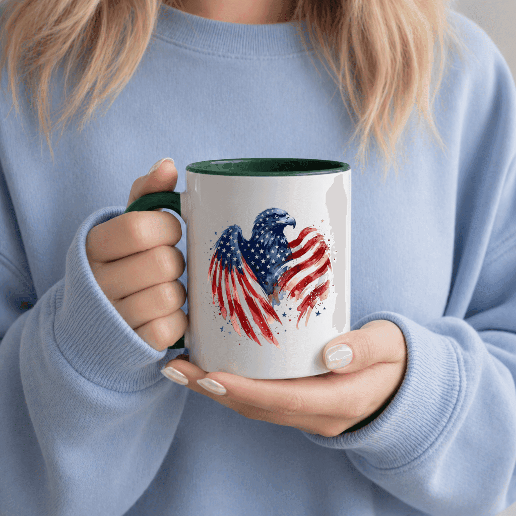 American Eagle Accent Mug – Patriotic  4th of July Gift for Veterans ,  USA Flag thumbnail - back view