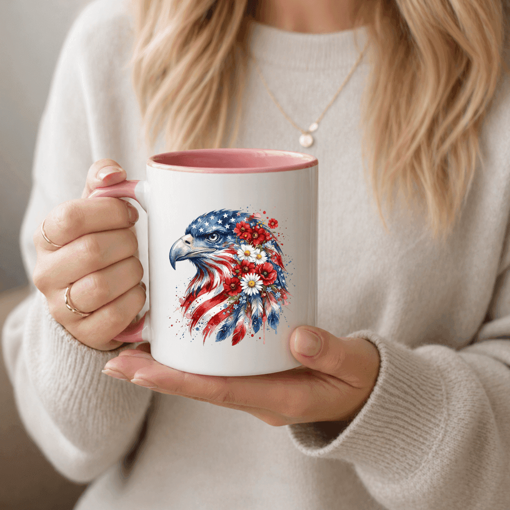 Patriotic American Eagle Accent Mug – 4th of July Independence Day Gift, USA Flag Mug thumbnail - lifestyle view