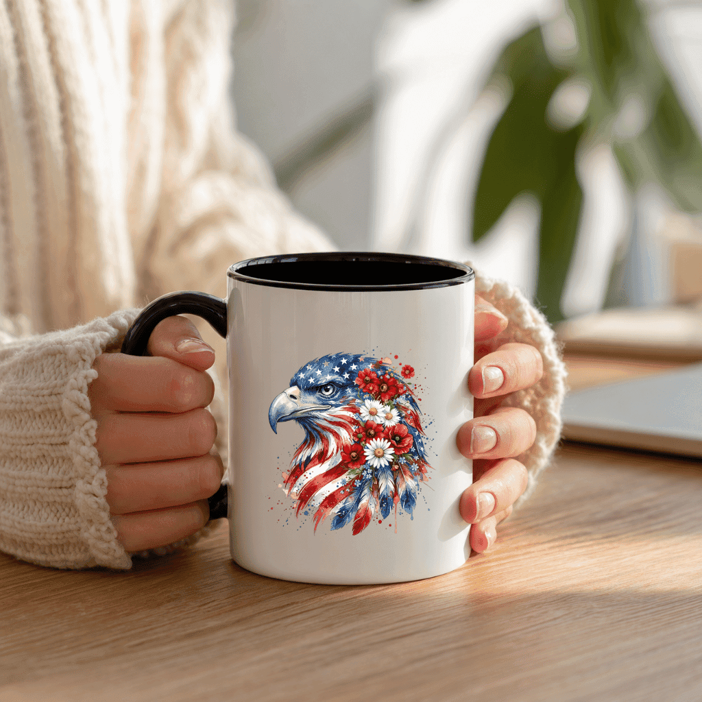 Patriotic American Eagle Accent Mug – 4th of July Independence Day Gift, USA Flag Mug thumbnail - detail view