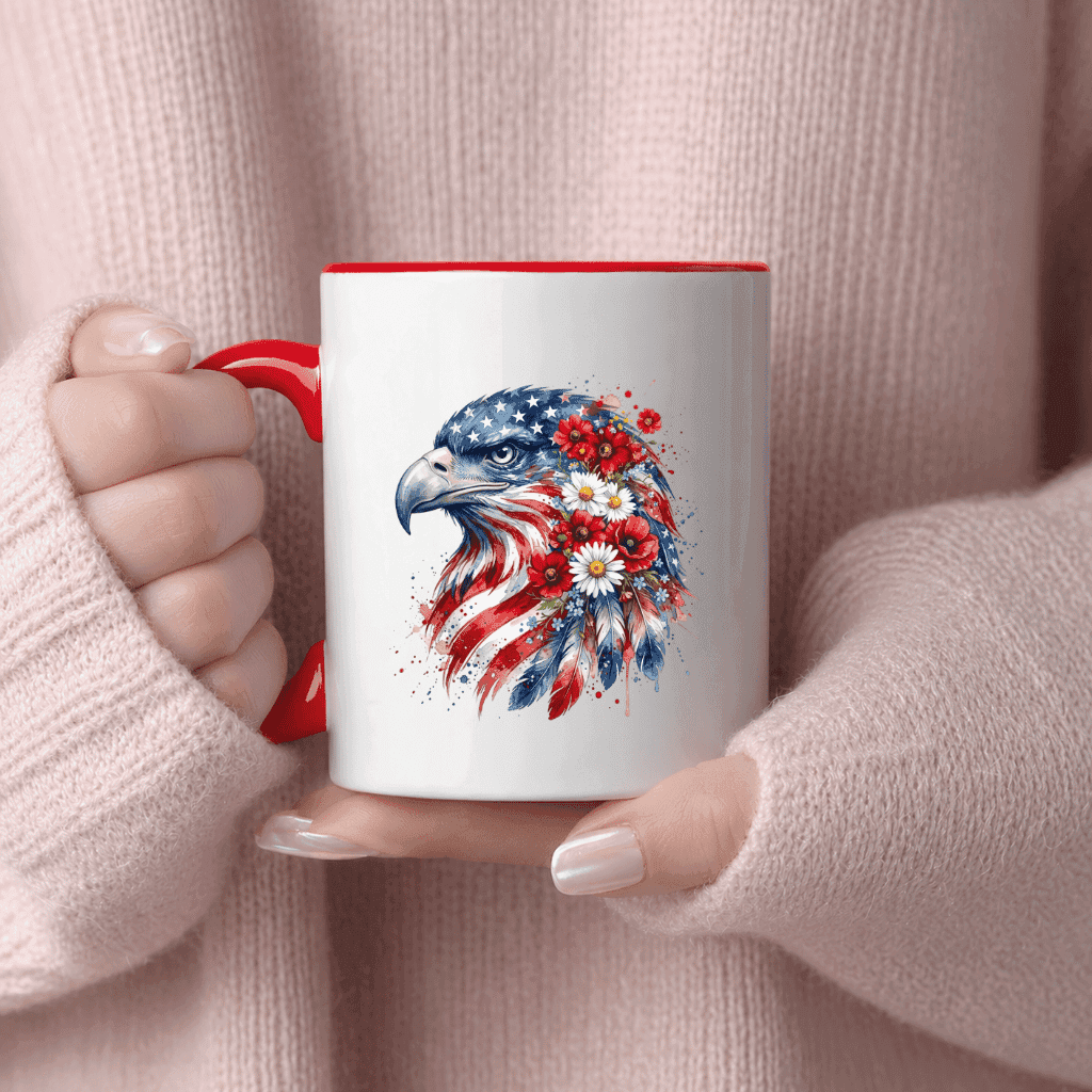 Patriotic American Eagle Accent Mug – 4th of July Independence Day Gift, USA Flag Mug thumbnail - back view