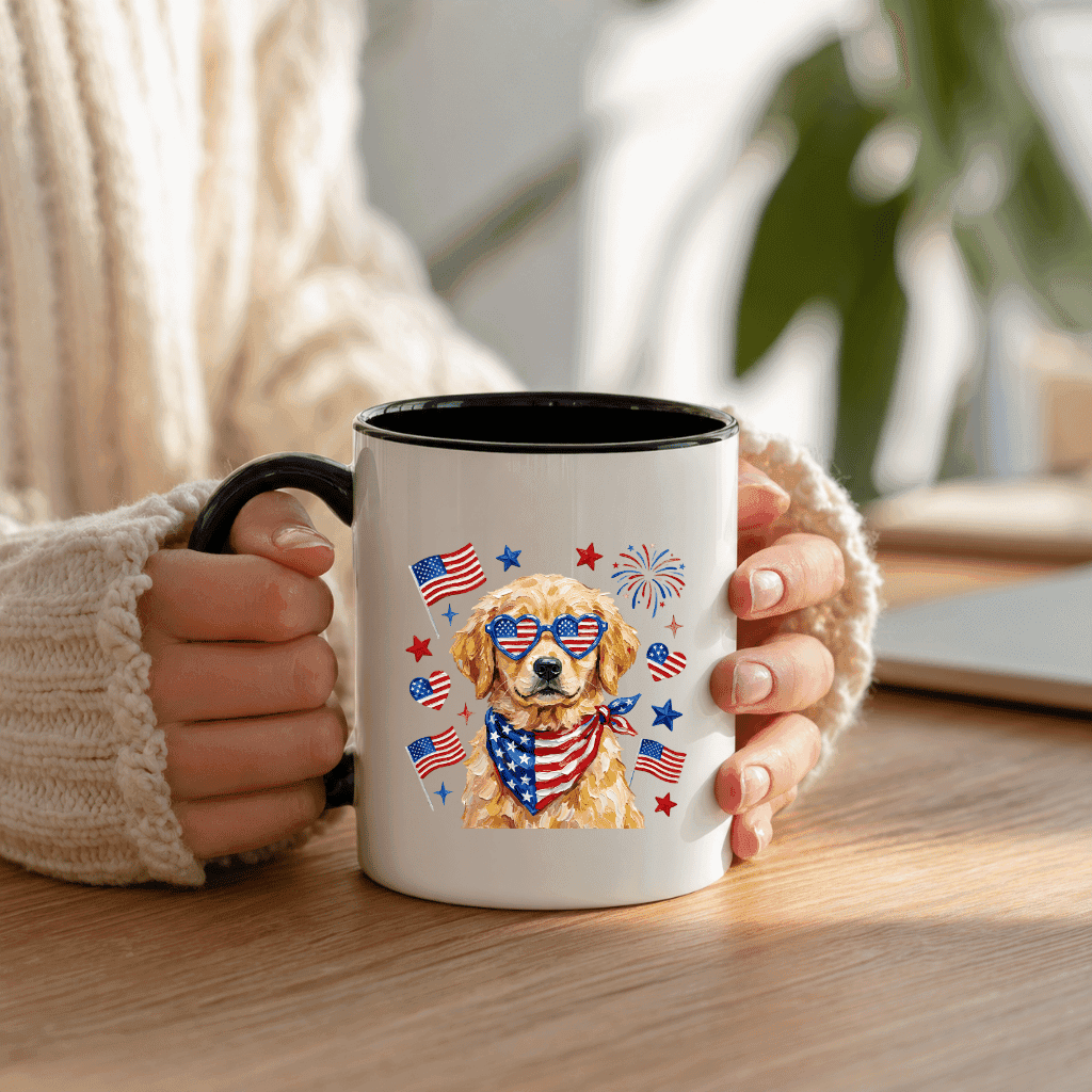 Patriotic Golden Retriever Accent Mug – 4th of July Gift for Dog Mom, Dog Lover Mug thumbnail - lifestyle view