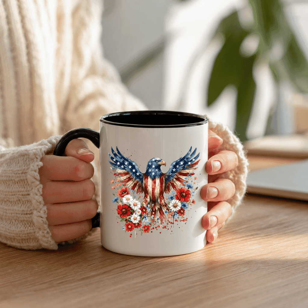 Bald Eagle Accent Mug – USA 250th Anniversary Gift for Proud American, Patriotic Cup thumbnail - detail view