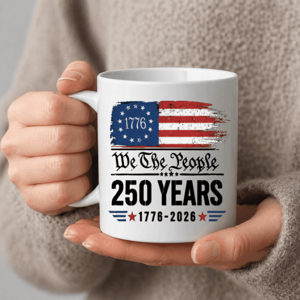 America 250 Years White Mug – 4th of July 1776-2026 Tee for Men Women, Distressed Flag Patriotic Design thumbnail - back view